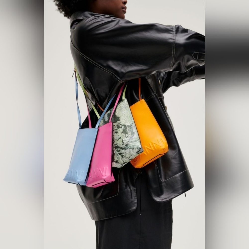GANNI Pink Recycled Leather Small Slim Banner Crossbody